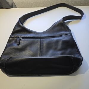 Tignanello Black and Beige Canvas Tote with Leather Trim